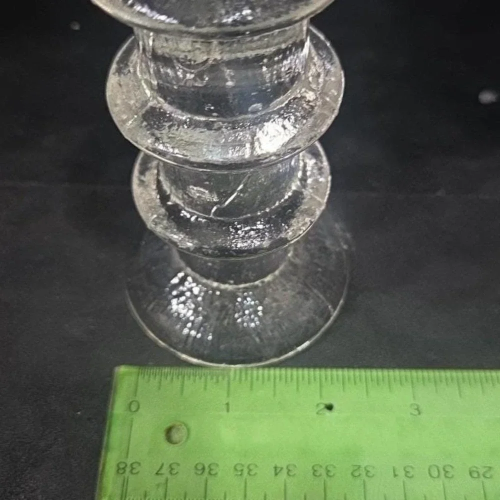 Pukeberg Sweden Three-Ring Pressed Glass Candlestick, Scandinavian Candle Holder